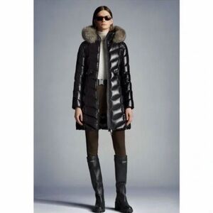 Moncler Fulmarus Fox Fur Trim Chevron Black Puffer Coat Large (3)